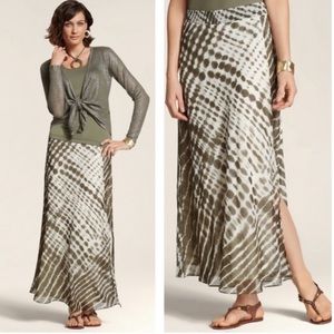 Chico’s 1 Greta Olive Green Tie Dye High Slit Flowy Maxi Skirt Medium